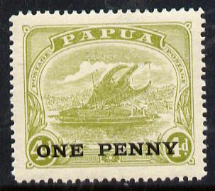 Papua 1917 Lakatoi 1d on 4d (pale olive-green) unmounted mint SG 109*, stamps on , stamps on  stamps on ships, stamps on  stamps on  kg5 , stamps on  stamps on 