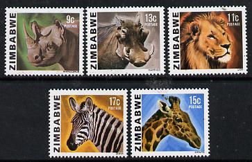 Zimbabwe 1980 Animals the set of 5 values from the Pictorial def set unmounted mint, SG 581-85*, stamps on , stamps on  stamps on animals    zebra   giraffe   rhino   lion    warthog       cats    swine