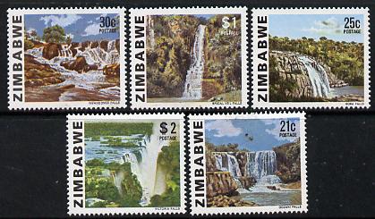 Zimbabwe 1980 Waterfalls the original set of 5 values from the Pictorial def set unmounted mint, SG 586-90*, stamps on waterfalls