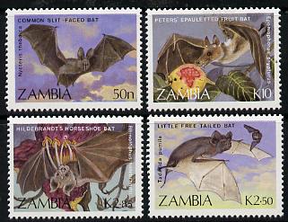 Zambia 1989 Bats perf set of 4 unmounted mint, SG 571-74*, stamps on , stamps on  stamps on bats     animals    mammals