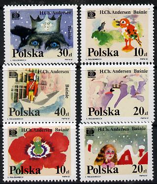 Poland 1987 'Hafnia 87' Stamp Exhibition (Hans Christian Andersen Fairy Tales) set of 6 unmounted mint, SG 3137-42, Mi 3125-30*, stamps on , stamps on  stamps on children    fairy tales    swan, stamps on  stamps on stamp exhibitions, stamps on  stamps on literature