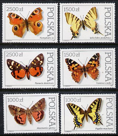 Poland 1991 Butterflies & Moths set of 6 unmounted mint, SG 3369-74, Mi 3343-48, stamps on , stamps on  stamps on butterflies