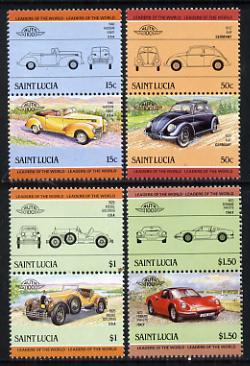 St Lucia 1985 Cars #3 (Leaders of the World) set of 8 unmounted mint, SG 789-96, stamps on , stamps on  stamps on cars    hudson, stamps on  stamps on  vw , stamps on  stamps on kdf    kissel    ferrari