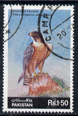 Pakistan 1986 Wildlife Protection (13th Series) 1r50 Falcon commercially used, SG 691, stamps on , stamps on  stamps on birds, stamps on  stamps on falcons, stamps on  stamps on birds of prey