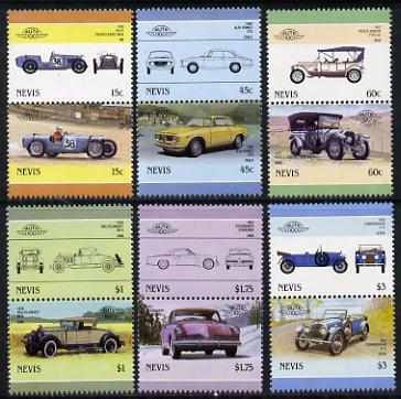 Nevis 1986 Cars #6 (Leaders of the World) set of 12 unmounted mint SG 411-22, stamps on cars    cunningham    willys knight    riley     pierce     alfa     studebaker