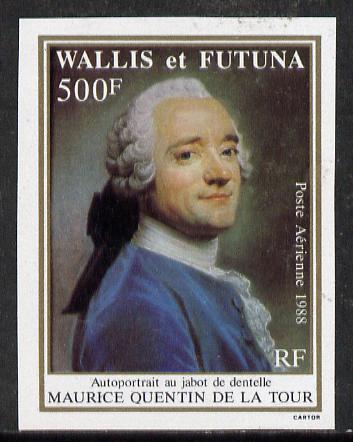 Wallis & Futuna 1988 Death Centenary of Maurice Quentin de la Tour (Self Portrait wearing Lace) imperf proof from limited printing unmounted mint as SG 531*, stamps on , stamps on  stamps on arts, stamps on textiles, stamps on lace, stamps on crafts, stamps on death