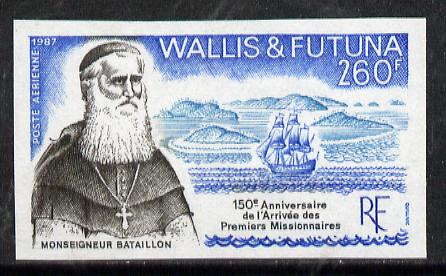 Wallis & Futuna 1987 150th Anniversary of First Missionaries imperf proof from limited printing, as SG 526*, stamps on , stamps on  stamps on ships   religion