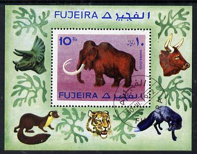 Fujeira 1972 Animals (incl Prehistoric) perf m/sheet showing Mammoth cto used, Mi BL 116A, stamps on animals   dinosaurs