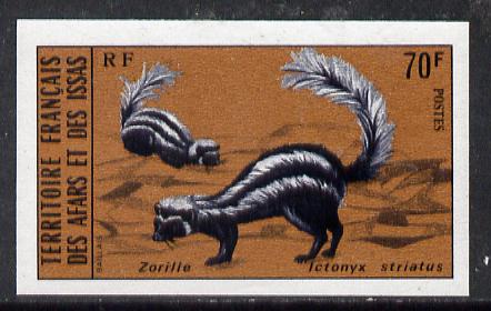 French Afars & Issas 1975 Wild Animals (3rd Series) 70f Zorilla imperf from limited printing, as SG 743*, stamps on , stamps on  stamps on animals