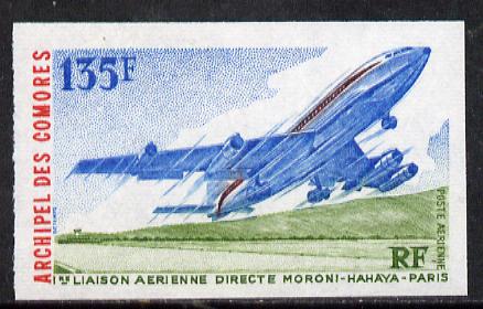 Comoro Islands 1975 Direct Flight Inauguration 135f (Boeing 707 Taking Off) imperf from limited printing, unmounted mint as SG 162*, stamps on , stamps on  stamps on aviation    boeing