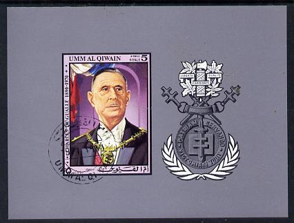 Umm Al Qiwain 1972 Charles de Gaulle imperf m/sheet cto used Mi BL 48B, stamps on constitutions, stamps on personalities, stamps on de gaulle, stamps on personalities, stamps on de gaulle, stamps on  ww1 , stamps on  ww2 , stamps on militaria