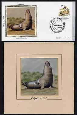 Australian Antarctic Territory 1983 Regional Wildlife - original hand-painted artwork by Peter Barrett (?) showing Elephant Seal, as used to illustrate Benham silk first ..., stamps on animals   polar    seal