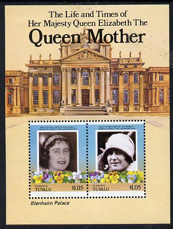 Tuvalu - Funafuti 1985 Life & Times of HM Queen Mother (Leaders of the World) m/sheet showing Blenheim Palace unmounted mint