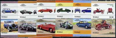 Tuvalu 1986 Cars #4 (Leaders of the World) set of 12 unmounted mint, SG 421-32, stamps on , stamps on  stamps on cars, stamps on  stamps on packard, stamps on  stamps on rover, stamps on  stamps on cooper, stamps on  stamps on jowett, stamps on  stamps on cobra, stamps on  stamps on ruxton