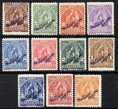 El Salvador 1899 Unissued Official set of 11 unmounted mint but some slight offset, as SG O329-39 but without Wheel overprint., stamps on 
