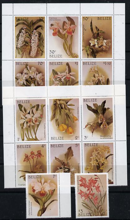 Belize 1987 Christmas - Orchids (Sanders Reichenbachia) perf set of 14 unmounted mint SG 1009-22, stamps on flowers, stamps on orchids, stamps on christmas