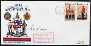 Canada 1976 150th Anniversary of Ottawa illustrated commem cover with  Royal Military College se-tenant pair with special CFPO cancel signed by Brig H Browne OBE, Chief Engineer UK Land Forces, stamps on , stamps on  stamps on militaria    engineers