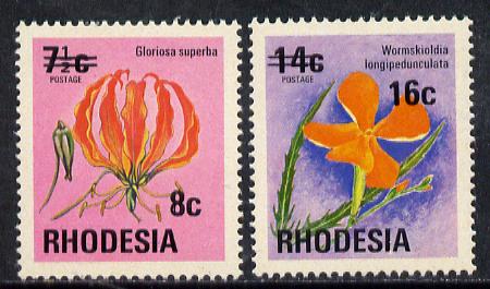 Rhodesia 1978 Surcharges set of 2 Flowers unmounted mint, SG 526-27*, stamps on flowers
