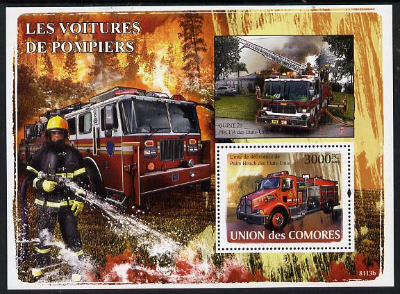 Comoro Islands 2008 Fire Engines perf s/sheet unmounted mint Michel BL432, stamps on fire