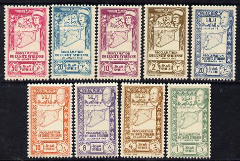 Syria 1943 Union of Lakatia set of 9 unmounted mint, SG 367-75*, stamps on , stamps on  stamps on maps