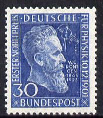 Germany - West 1951 50th Anniversary of Award to R\9Antgen - first Nobel Prize for Physics unmounted mint, SG 1073, stamps on nobel, stamps on science, stamps on physics, stamps on atomics, stamps on personalities, stamps on x-rays