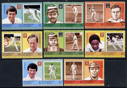 St Vincent - Grenadines 1984 Cricketers #1 (Leaders of the World) set of 16 unmounted mint (SG 291-306), stamps on cricket  sport