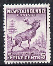Newfoundland 1941-44 KG6 Reindeer 5c (line perf 12.5) SG 280a*, stamps on animals, stamps on deer, stamps on  kg6 , stamps on 