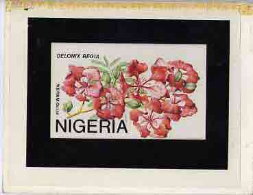 Nigeria 1986 Nigerian Life (?) - original hand-painted artwork showing Delonix Regia (Flower) by NSP&MCo artist (possibly intended for the definitive issue) on board 6 x ..., stamps on flowers