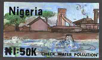 Nigeria 1993 World Environment Day - original hand-painted artwork for 1n50 value (Water Pollution) by Remi Adeyemi on card 8.5x5, endorsed C3, stamps on , stamps on  stamps on environment   irrigation