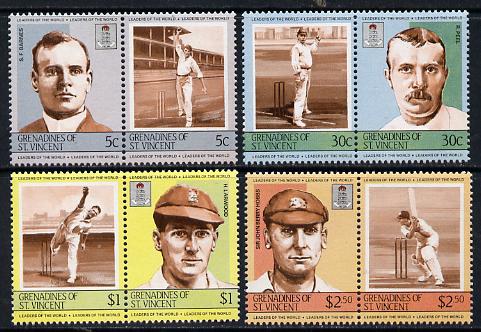 St Vincent - Grenadines 1984 Cricketers #2 (Leaders of the World) set of 8 unmounted mint (SG 331-38), stamps on cricket  sport