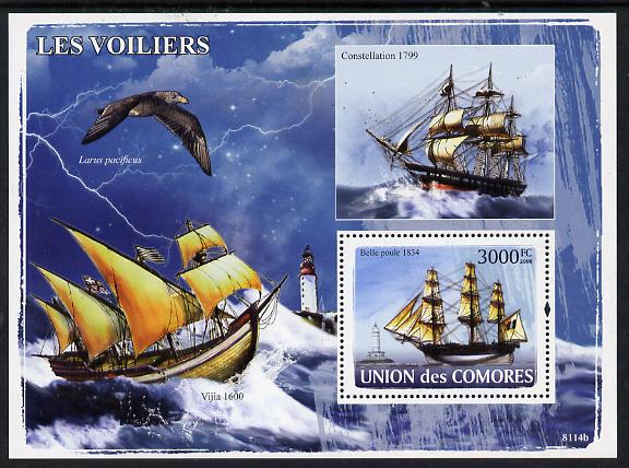 Comoro Islands 2008 Sailing Ships & Lighthouses perf s/sheet unmounted mint Michel BL444, stamps on , stamps on  stamps on ships, stamps on  stamps on lighthouses