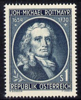 Austria 1954 Death Tercentenary of Rottmayr von Rosenbrunn (Painter) Mi 1007, SG 1263, stamps on arts     personalities    death
