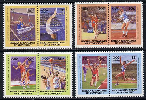 St Vincent - Bequia 1984 Olympics (Leaders of the World) set of 8 unmounted mint, stamps on sport, stamps on olympics, stamps on rings, stamps on gymnastics, stamps on basketball, stamps on netball, stamps on javellin, stamps on long jump   , stamps on  gym , stamps on gymnastics, stamps on 