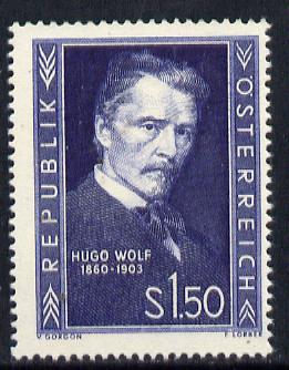 Austria 1953 50th Death Anniversary of Hugo Wolf (Composer) unmounted mint Mi 981, SG 1242, stamps on music    personalities     composers    death