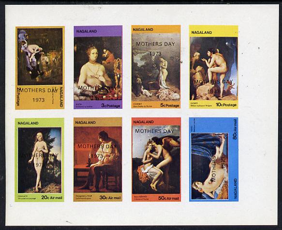 Nagaland 1973 Paintings of Nudes (opt'd Mothers Day 1973)  imperf  set of 8 values (2c to 80c) unmounted mint , stamps on arts      nudes      women