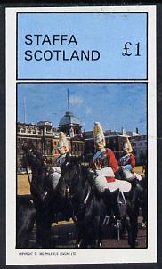 Staffa 1982 Horseguards imperf souvenir sheet (£1 value) unmounted mint, stamps on militaria, stamps on horses