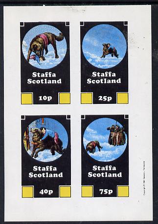 Staffa 1981 Rescue Dogs imperf  set of 4 values (10p to 75p) unmounted mint, stamps on , stamps on  stamps on dogs, stamps on  stamps on rescue, stamps on  stamps on alcohol, stamps on  stamps on bernard