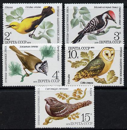 Russia 1979 Birds set of 5 unmounted mint, SG 4922-26, Mi 4883-87*, stamps on birds, stamps on woodpecker, stamps on tits, stamps on owls, stamps on nightjar, stamps on oriole, stamps on birds of prey