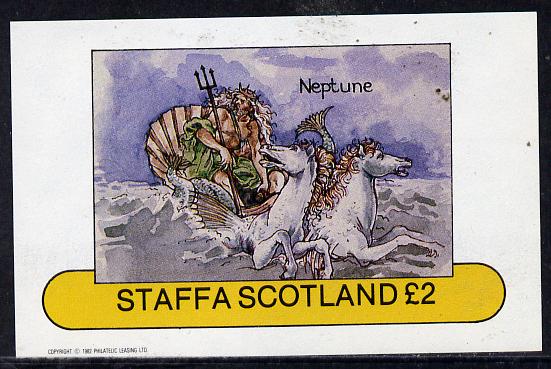 Staffa 1982 Mythology (Neptune in Shell Chariot) imperf deluxe sheet (£2 value) unmounted mint, stamps on mythology, stamps on shells