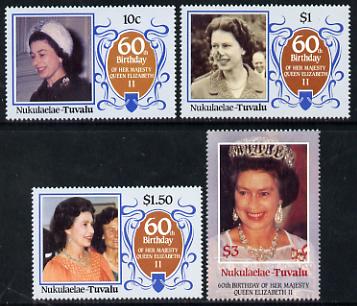 Tuvalu - Nukulaelae 1986 Queen Elizabeth 60th Birthday set of 4 unmounted mint, stamps on , stamps on  stamps on royalty     60th birthday