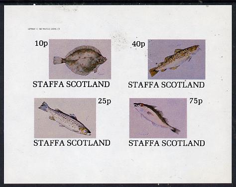 Staffa 1982 Fish #07 (Plaice, Cod, Haddock & Trout) imperf  set of 4 values (10p to 75p) unmounted mint, stamps on fish     marine-life