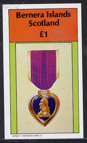 Bernera 1982 Purple Heart Medal imperf souvenir sheet (£1 value) unmounted mint, stamps on militaria      medals