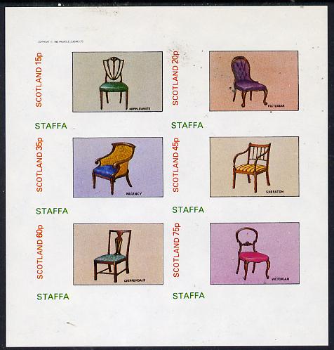 Staffa 1982 Antique Chairs imperf set of 6 values (15p to 75p) unmounted mint, stamps on , stamps on  stamps on furniture      antiques