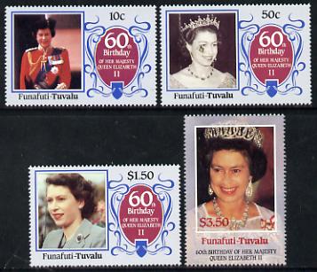 Tuvalu - Funafuti 1986 Queen Elizabeth 60th Birthday set of 4 unmounted mint, stamps on , stamps on  stamps on royalty     60th birthday