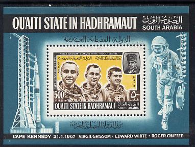 Aden - Qu'aiti 1967 US Astronauts perf miniature sheet (Mi BL 16A) unmounted mint, stamps on personalities  space