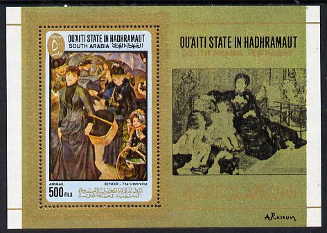 Aden - Quaiti 1967 Renoir perf miniature sheet (The Umbrellas) unmounted mint Mi BL 17A, stamps on arts    renoir    umbrellas