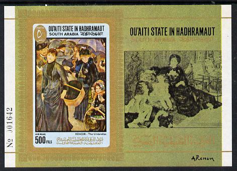 Aden - Qu'aiti 1967 Renoir imperf miniature sheet (The Umbrellas) unmounted mint Mi BL 17B, stamps on , stamps on  stamps on arts    renoir    umbrellas