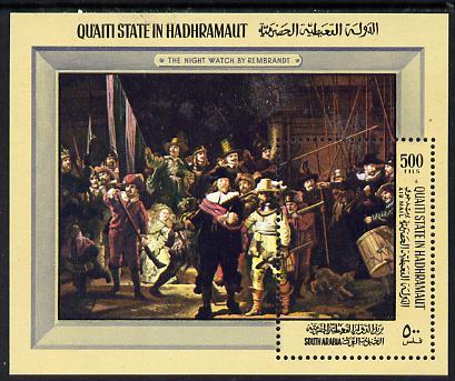 Aden - Quaiti 1967 Rembrandt perf miniature sheet unmounted mint (Mi BL 20A) , stamps on arts, stamps on rembrandt, stamps on renaissance