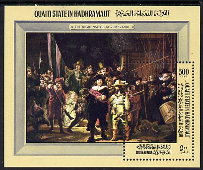 Aden - Qu'aiti 1967 Rembrandt perf miniature sheet unmounted mint (Mi BL 20A) , stamps on , stamps on  stamps on arts, stamps on rembrandt, stamps on  stamps on renaissance