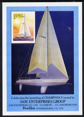 St Vincent - Grenadines 1988 Racing Yachts m/sheet unmounted mint (SG MS 553), stamps on , stamps on  stamps on ships   sport   yachting     sailing